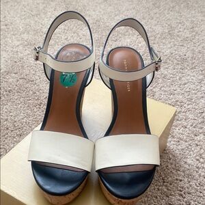 Tommy Hilfiger Cream and Navy Cork Wedge Sandals